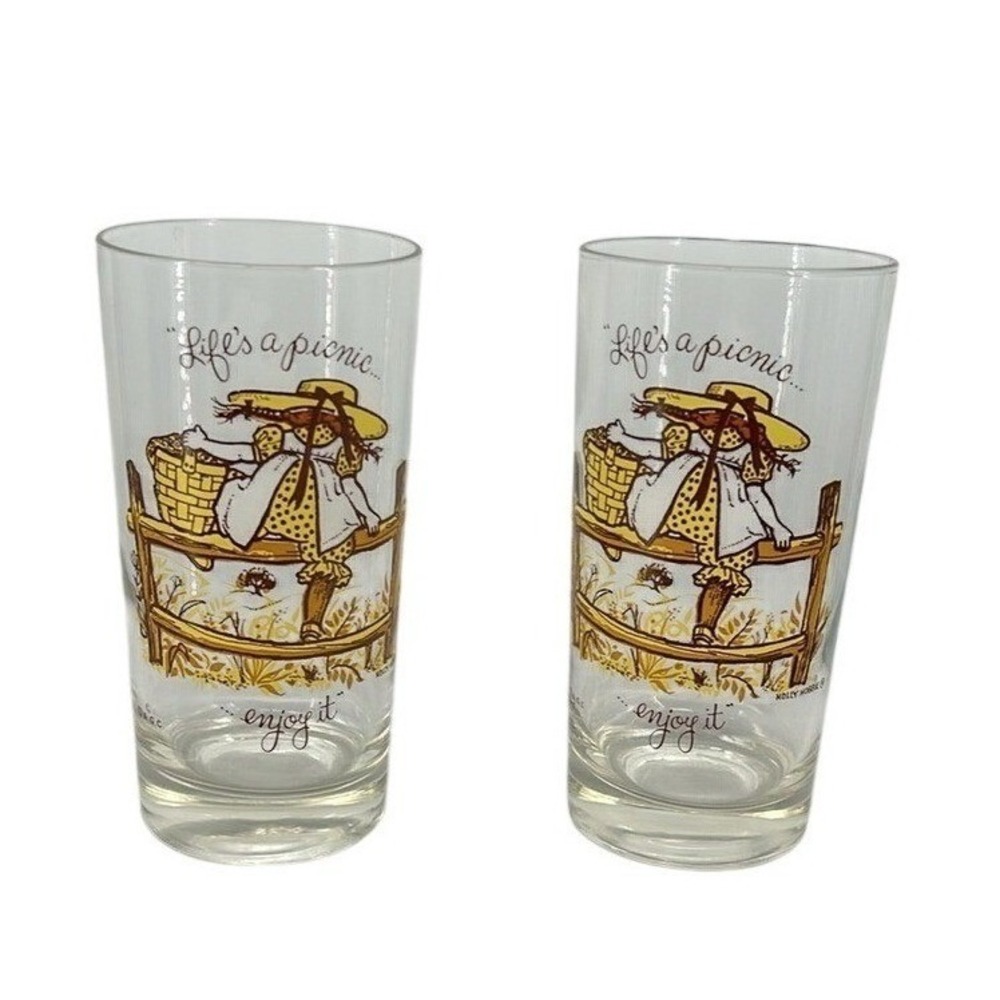 Set of 2 Holly Hobbie "Life's a‎ Picnic" Drinking Glasses Vintage Collectible